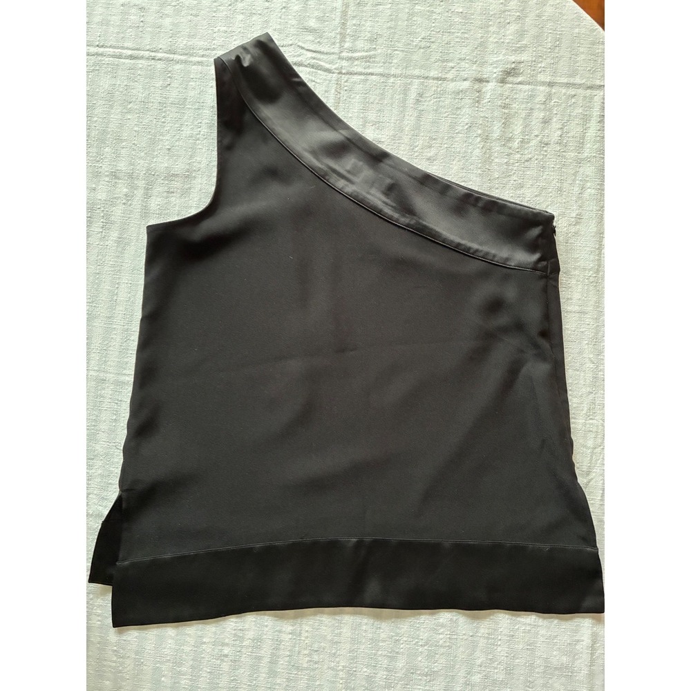 Banana Republic Womens One Shoulder Satin Trim Blouse Black Size M Side Zip - Picture 5 of 8